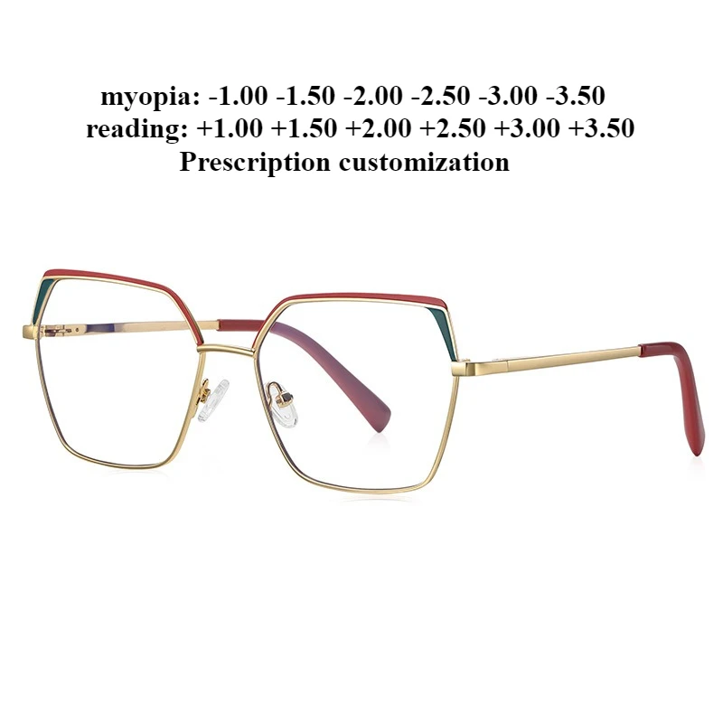 

55-16 Новые сверхлегкие женские очки с защитой от синего света, металлическая полнокадровая оправа для близорукости по индивидуальному заказу