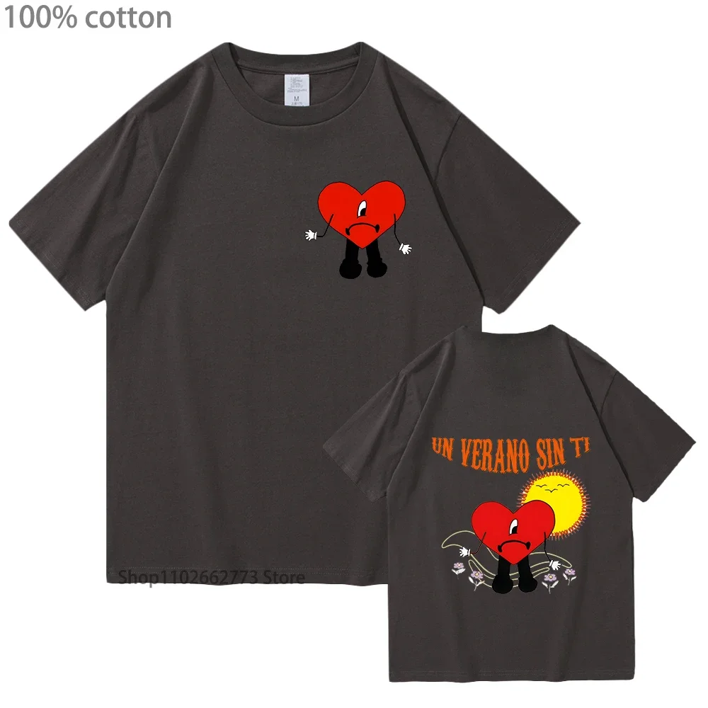 قميص Bad Bunny Un Verano Sin Ti ملابس نسائية للجنسين نمط الجرونج 100% قطن تي شيرت ملابس الشارع الشهير للرجال FNF جرافيتي مطبوعة #6