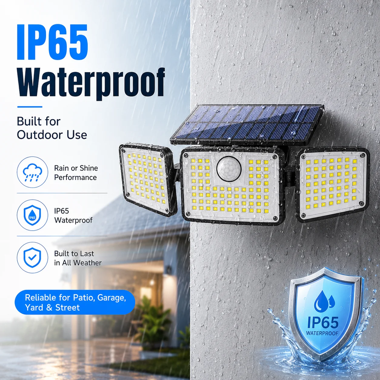 2500 Lm Outdoor Solar Light with Motion Sensor | 3-270° Wide-Angle Street Area Light, IP65 Waterproof, 3 Modes, Remote Control, Suitable for Gardens, Terraces, Garages, Streets, Etc