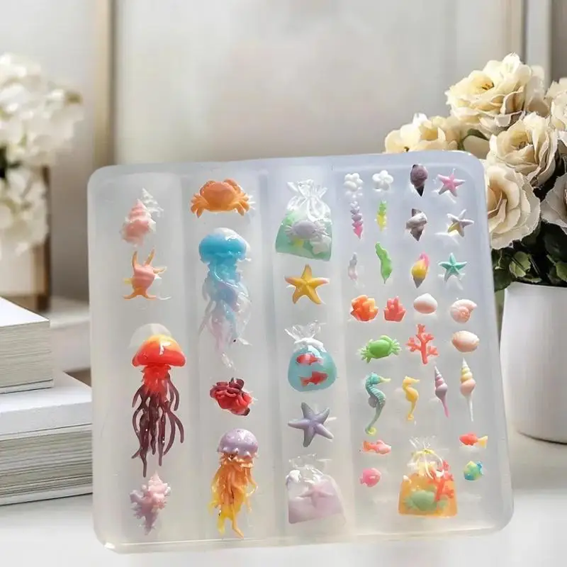 Coquilles DIY, étoile de mer, méduse Nail Art avec moule en silicone transparent ; Moule de manucure 3D Ocean Series