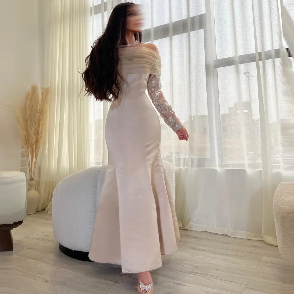 Sansa Elegant Off Shoulder فساتين السهرة Light Pink Mermaid Knee Lenght Prom Dress Gorgeous Satin Fishtail Vestidos De Noche