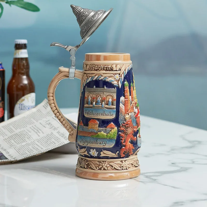 Vintage German Beer Mugs With Lid Tankard Ceramics Water Mug Christmas Wedding Gifts Home Crafts Decoration