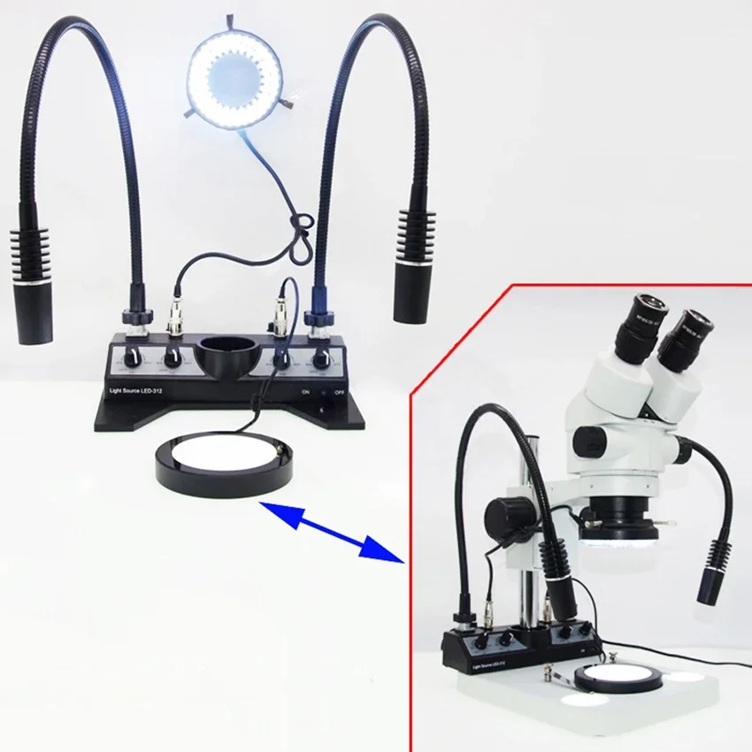 4 IN 1 LED Microscope Illuminator Set  Stage 80 LED Ring Light 2 Gooseneck Lamp 6W  Bottom Base Light (110-240V AC Input)