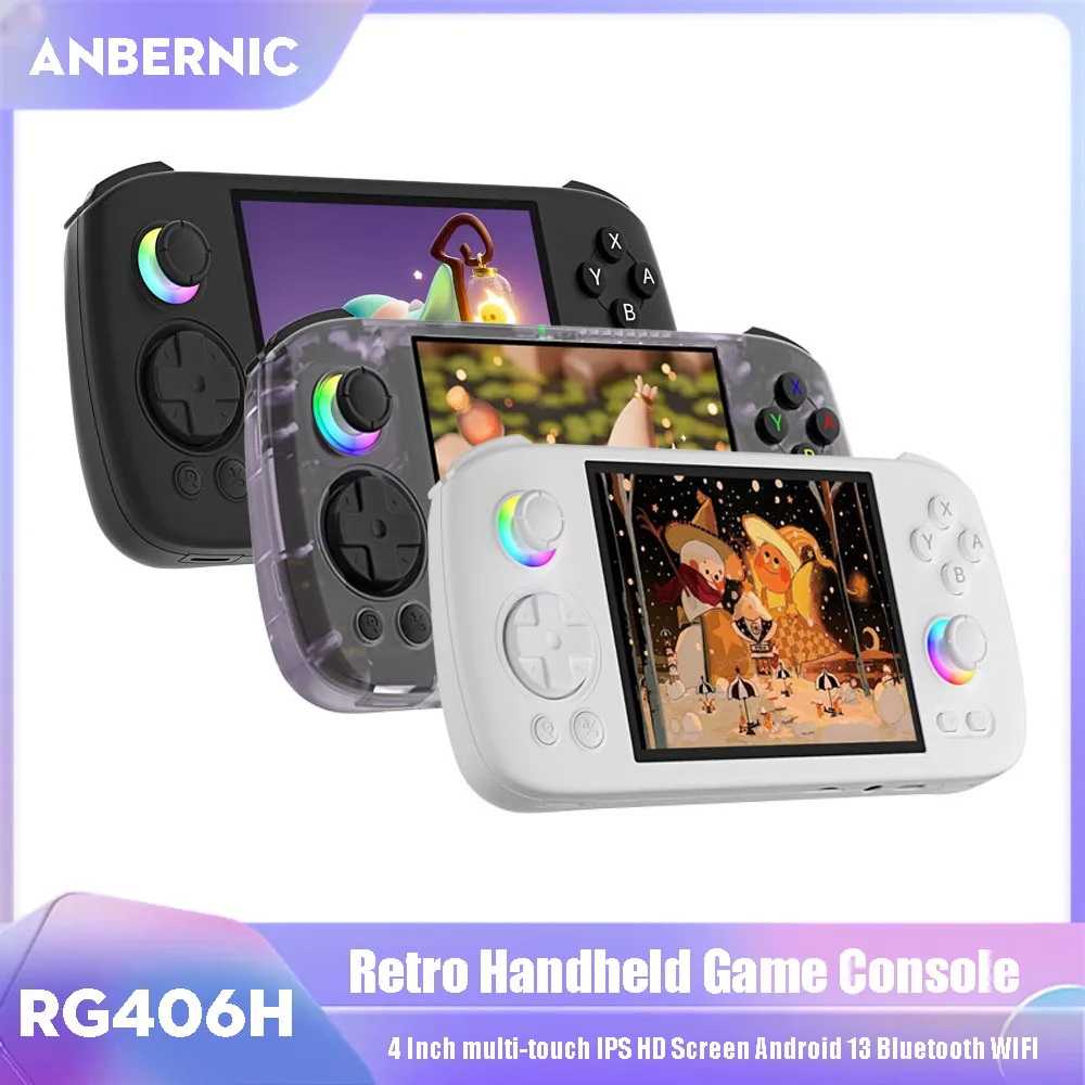 ANBERNIC RG406H juego portátil 4 pulgadas IPS HD pantalla Android 13 Bluetooth WIFI reproductor de vídeo Retro consola Hall Joystick 8G + 128G