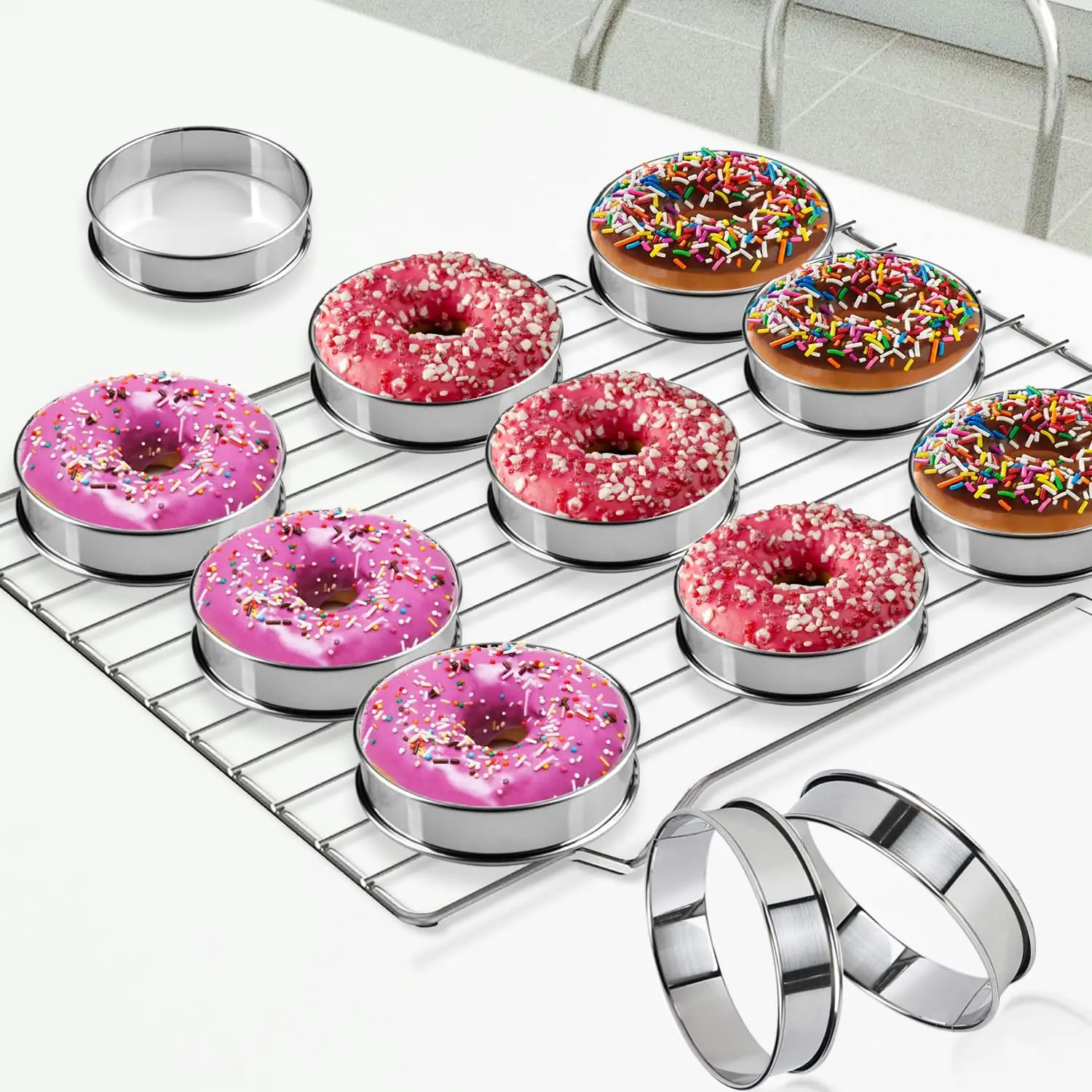 6 Stück Muffin- und Crumpet-Backringe, lebensmittelechter Edelstahl, antihaftbeschichtet, Gebäckform, für Pfannkuchen- und Keksebacken, für den Heimgebrauch in der Küche – Detail 10