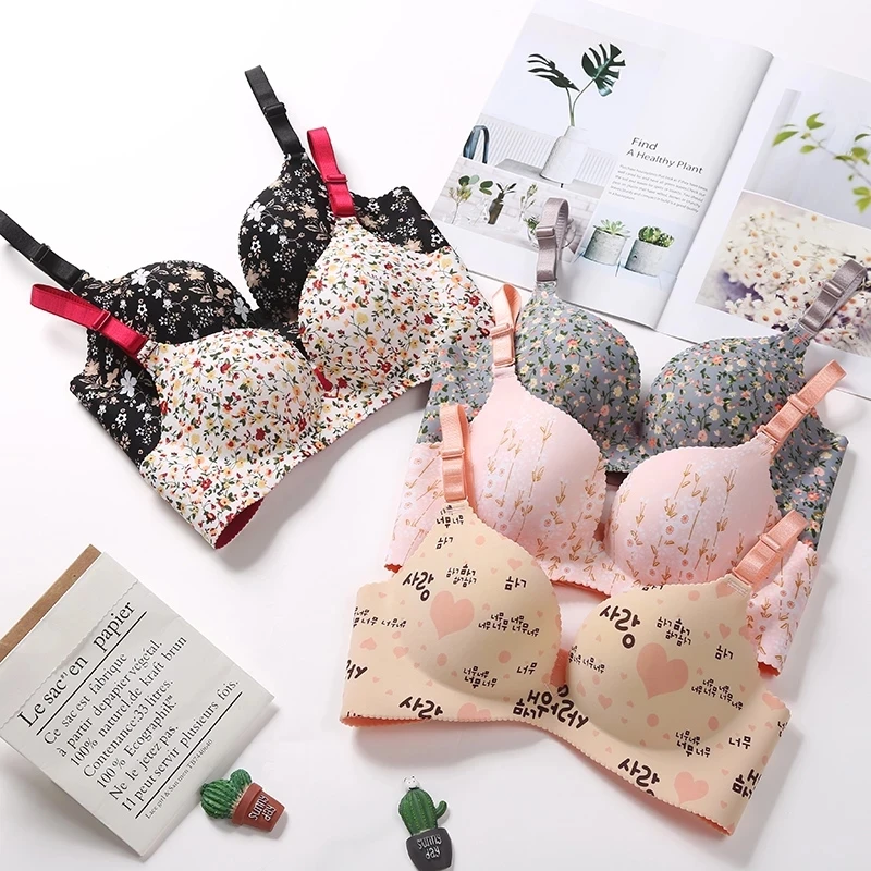 Women Lingerie Seamless Adjustable Bra Sexy Comfortable Nylon Flower Print One-Piece Underwear 1Pcs Breathable