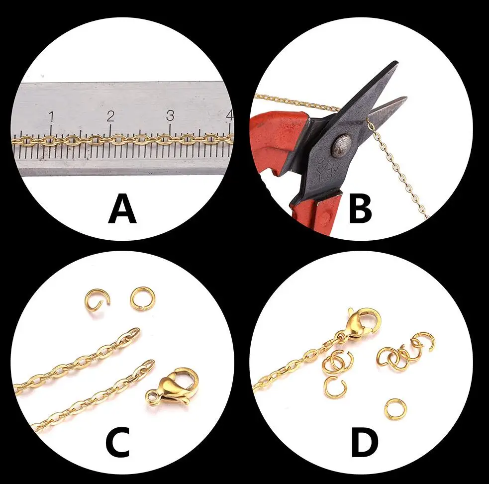 10 Meters Stainless Steel Gold-Plate Cable Chain Jewelry Making Kit Lobster Clasp Opening Jump Rings for DIY Necklace Jewelry