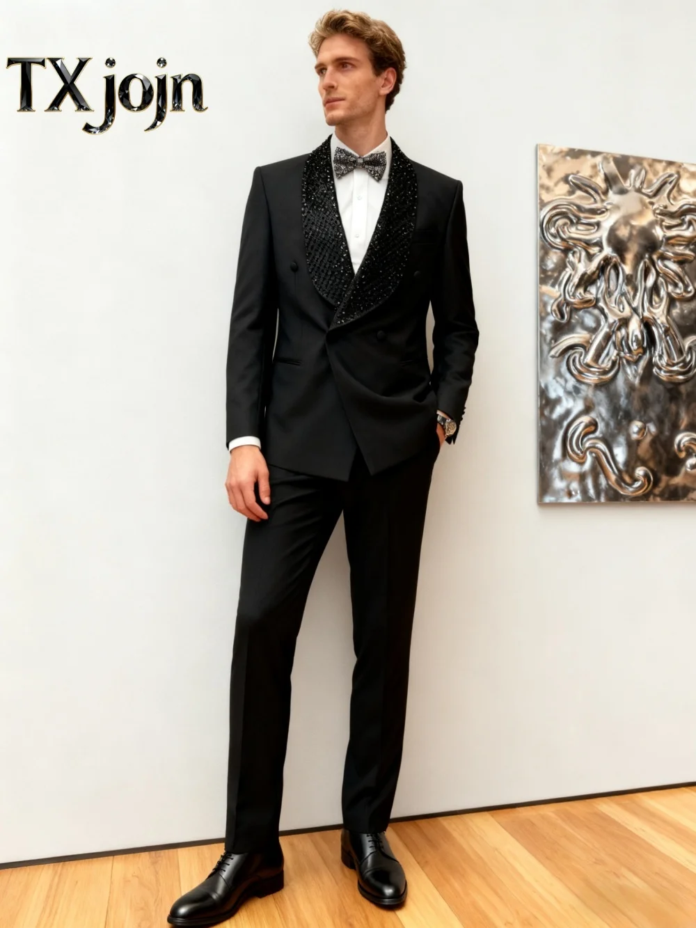 

Роскошный двубортный мужской комплект из 2 предметов 2026 с заклепками, деловой пиджак, костюм для официальной вечеринки, выпускного вечера, свадебный комплект для свадьбы, жениха по индивидуальному заказу