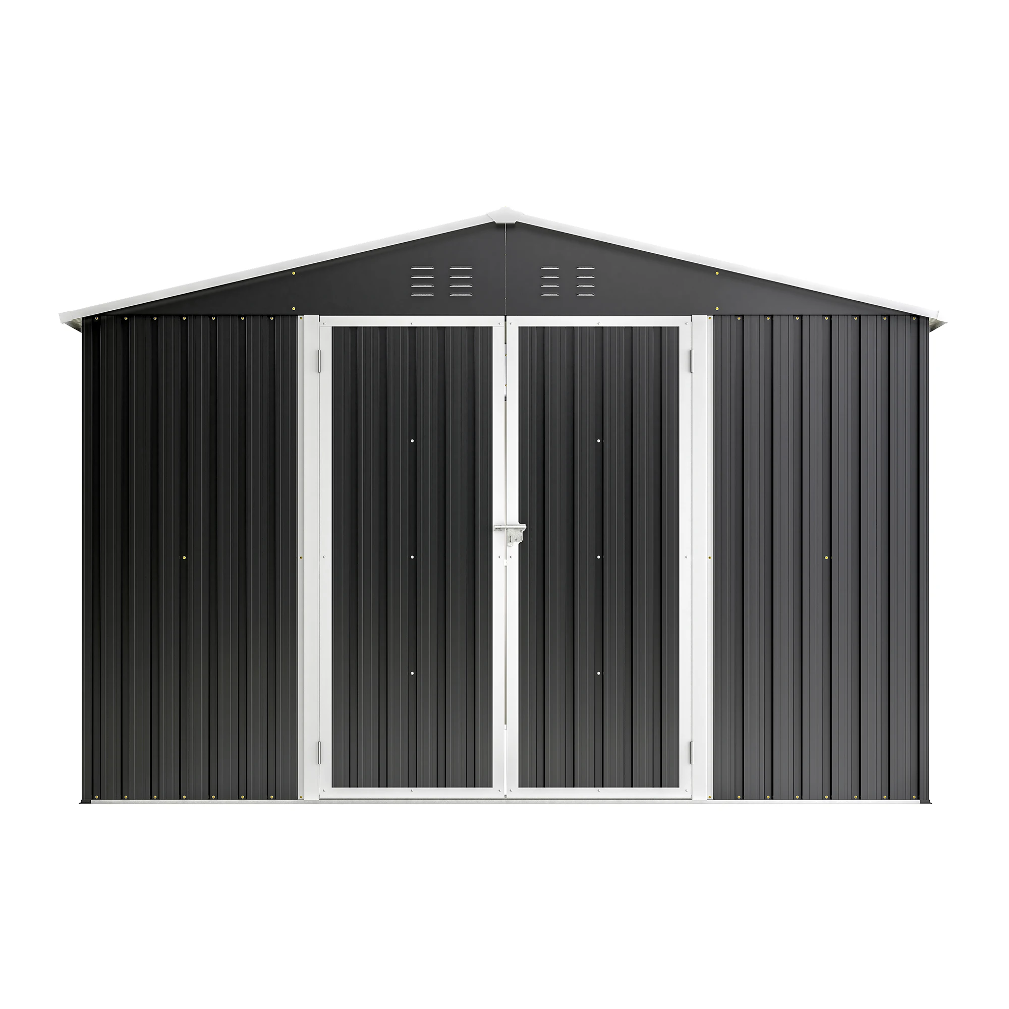 

10x12FT Black Outdoor Metal Shed Lockable Doors Large Garden Tool Storage