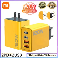 Xiaomi 120W 4 In 1 2 USB 2 Type C Quick Charging Fast Wall Charger For IPhone Samsung Xiaomi Huawei Oppo Mobile Phone Adapter