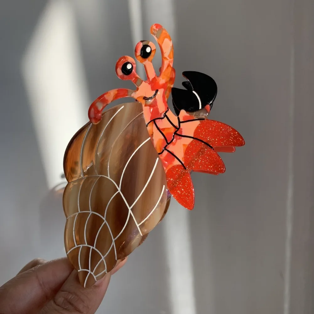 

Заколка для волос в виде мультяшного краба, корейский стиль, из ацетатного волокна, аксессуар для волос, креативная заколка-краб, подарок