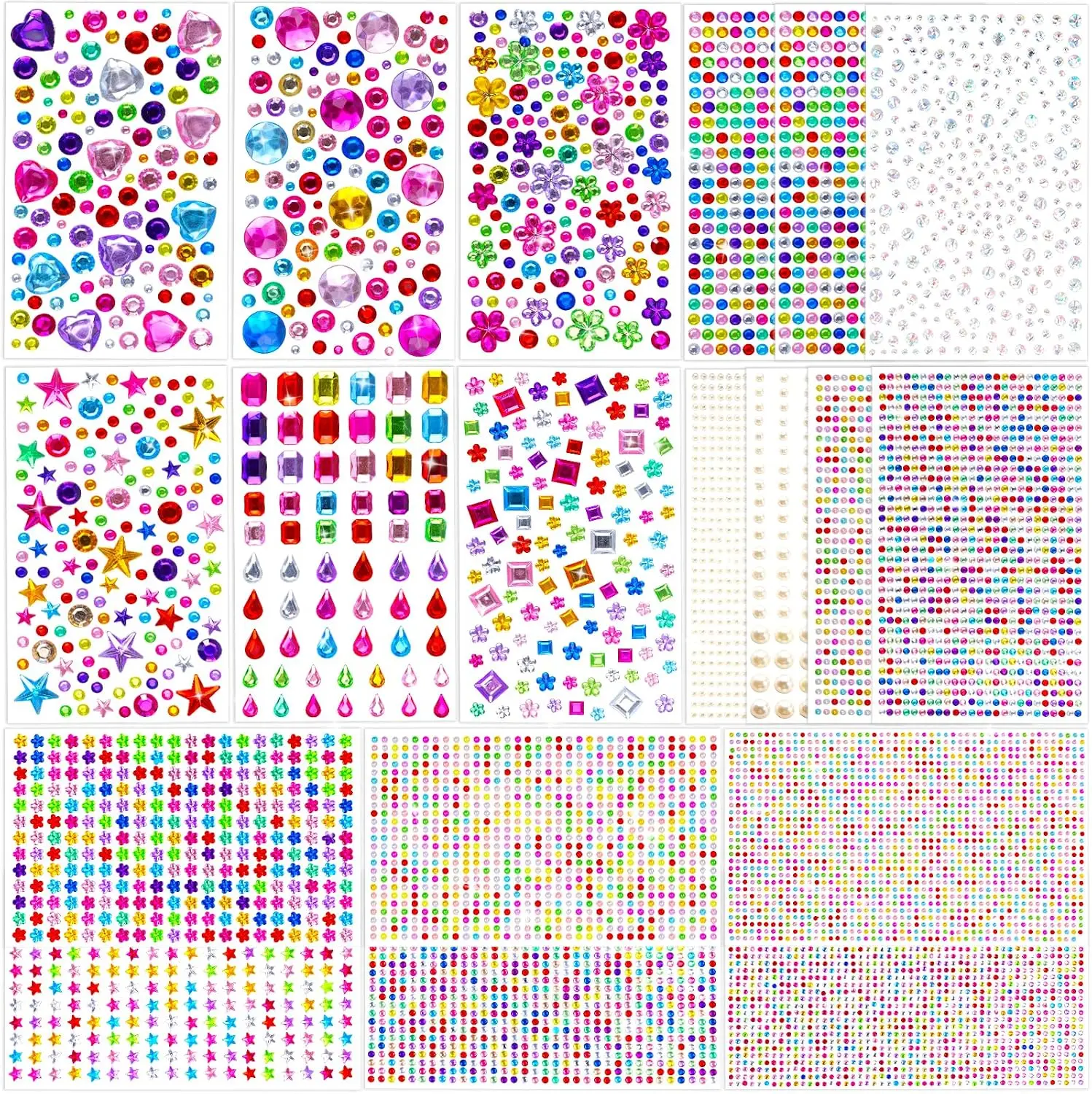 Rhinestone Stickers Aesthetic Glitter Gem 10054 PCS 19Sheets Self-Adhesive Acrylic Bedazzling Jewels Diamond Decals For Kids DIY