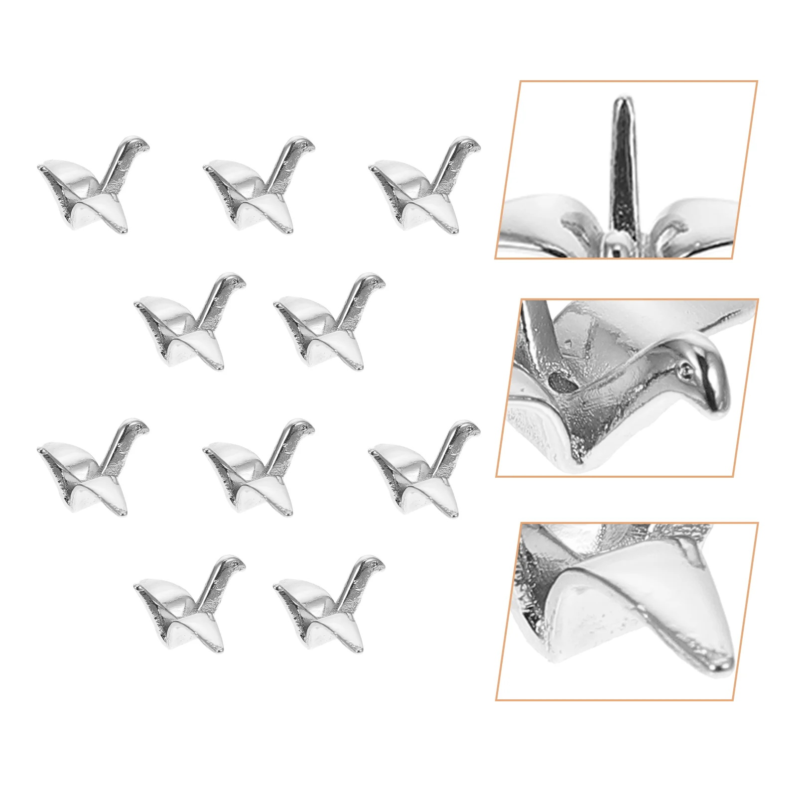 

10 Pcs Bird Dangling Charm Paper Crane Pendant Locket Headdress Accessory Silver Copper Child