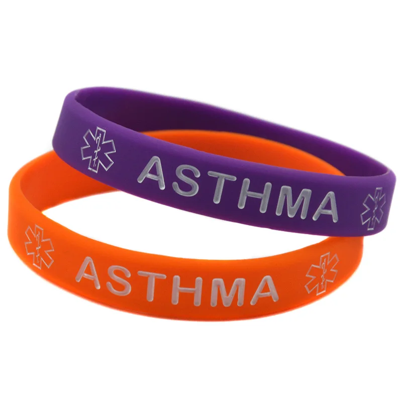 50 Pcs ASTHMA Silicone Bracelet Medical Rubber Wristband for Emergency Adult Size 6 Colors