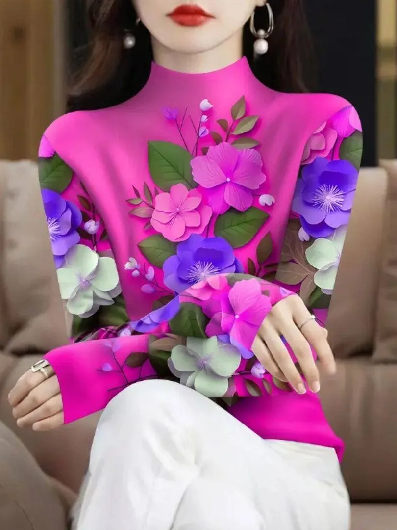 New plus Size Printed T-Shirt Women's Fashionable Long Sleeve Belly Covering Top Label Removed High End Autumn Wear