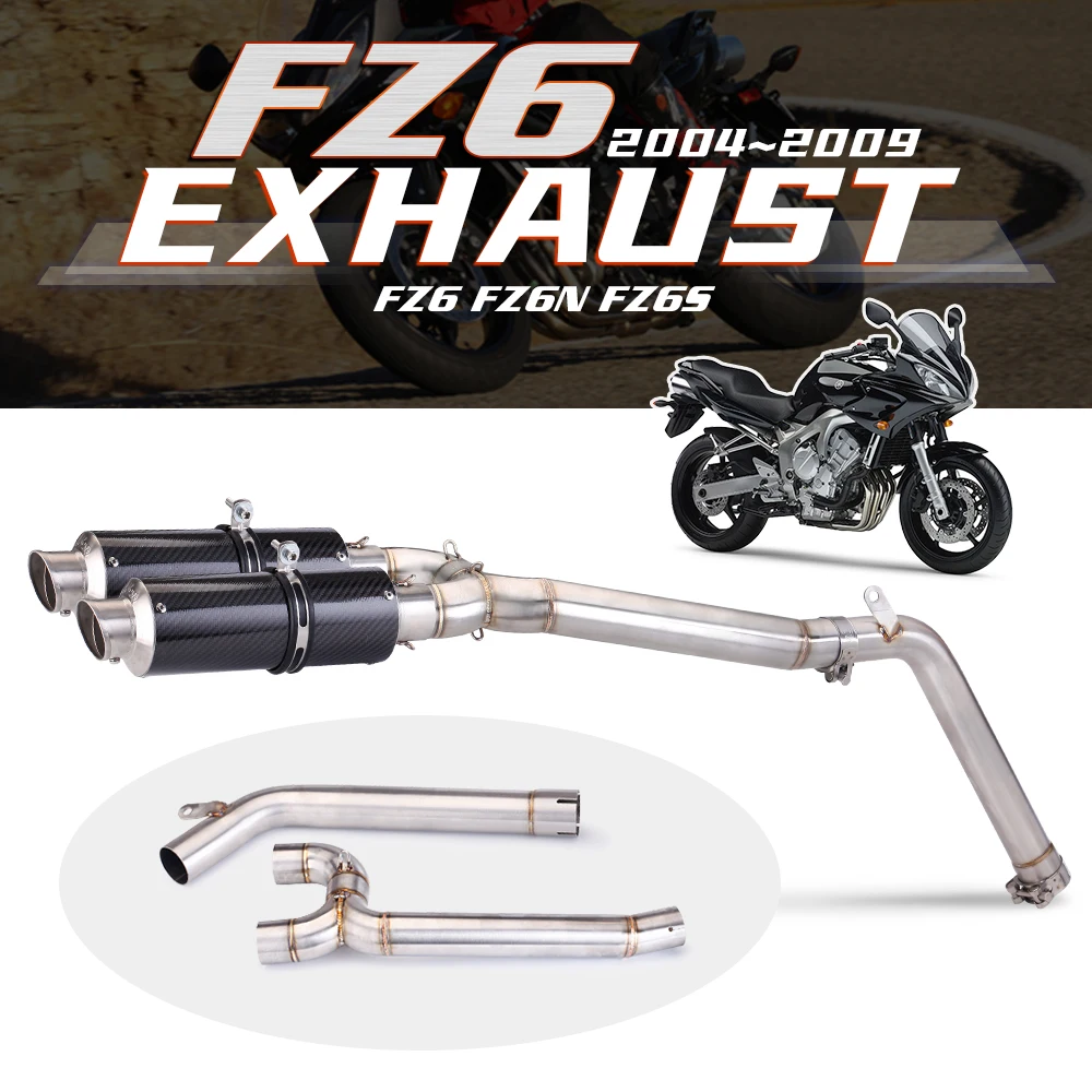 Slip On For Yamaha FZ-6N FZ-6S FZ6 FZ6S FZ6N Motorcycle Carbon Fiber Exhaust Muffler Connecter Middle Pipe Full System