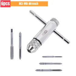 Tap and Die Set Adjustable Ratchet Taps Holder Wrench with 5pcs M3-M8 T Type Machine Hand Screw Thread Tap Set Hand Tools