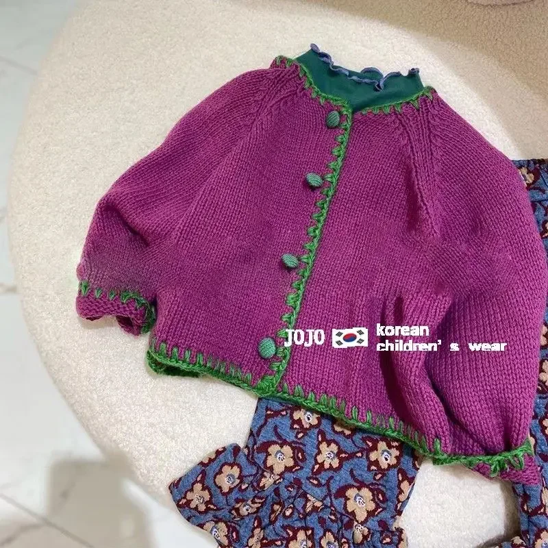 Koreanische Kinderkleidung Mädchen Pullover Strickjacke 2024 Frühling und Herbst Neue Mode Baby Casual Kinder Mantel Trend
