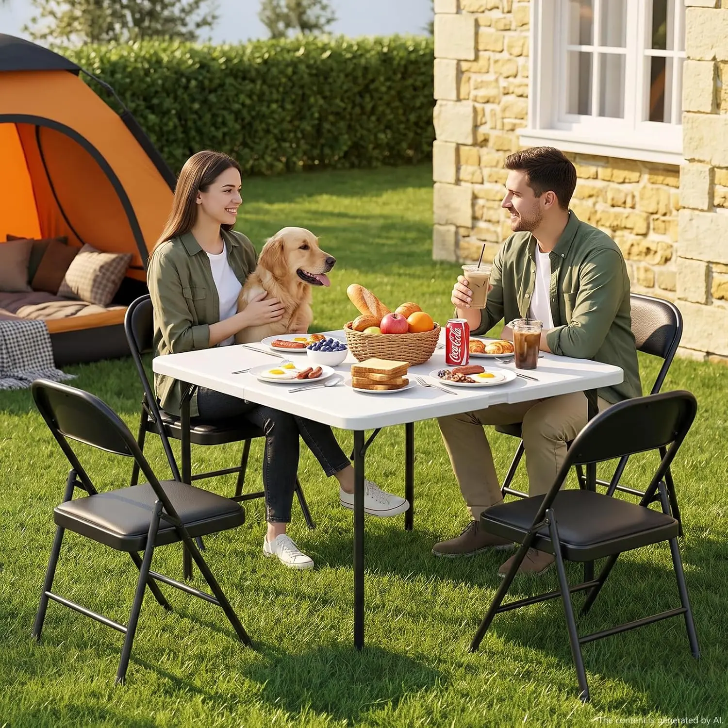 Folding Table and Chairs Set for 4, 36 Inch Foldable Card Table with Carrying Handle & 4 PU Leather Padded Folding Chairs, Porta