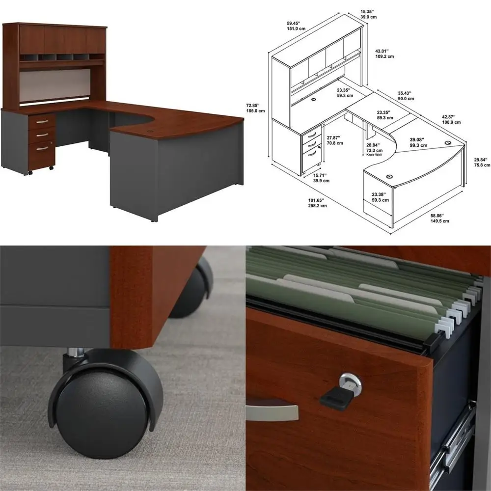 

Series C Elite High-End Bow-Front Desk with Hutch and Storage, 60W, Cherry Finish