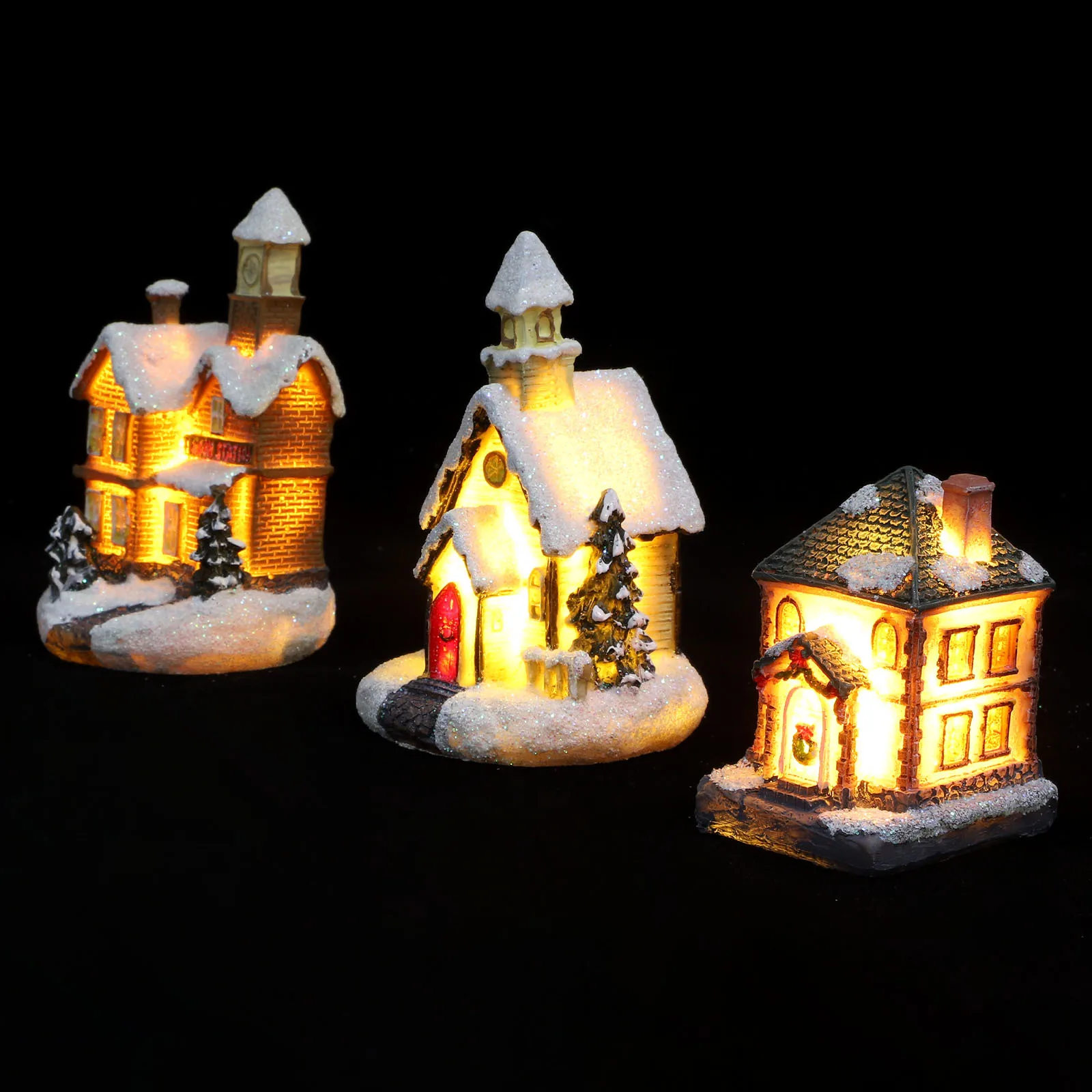 

3Pcs Resin Micro Luminous House Christmas Desktop Ornament Home Decoration Glowing Craft Festival Adornment Decorative Warm
