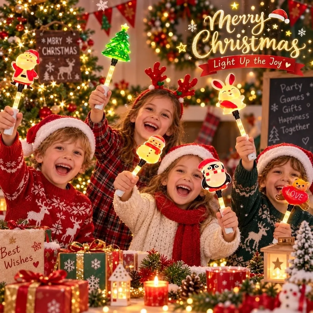 Santa Claus Handheld Glow Stick Tree Snowman Christmas LED Glowing Stick Rabbit Cute Christmas Decoration Lights Photo