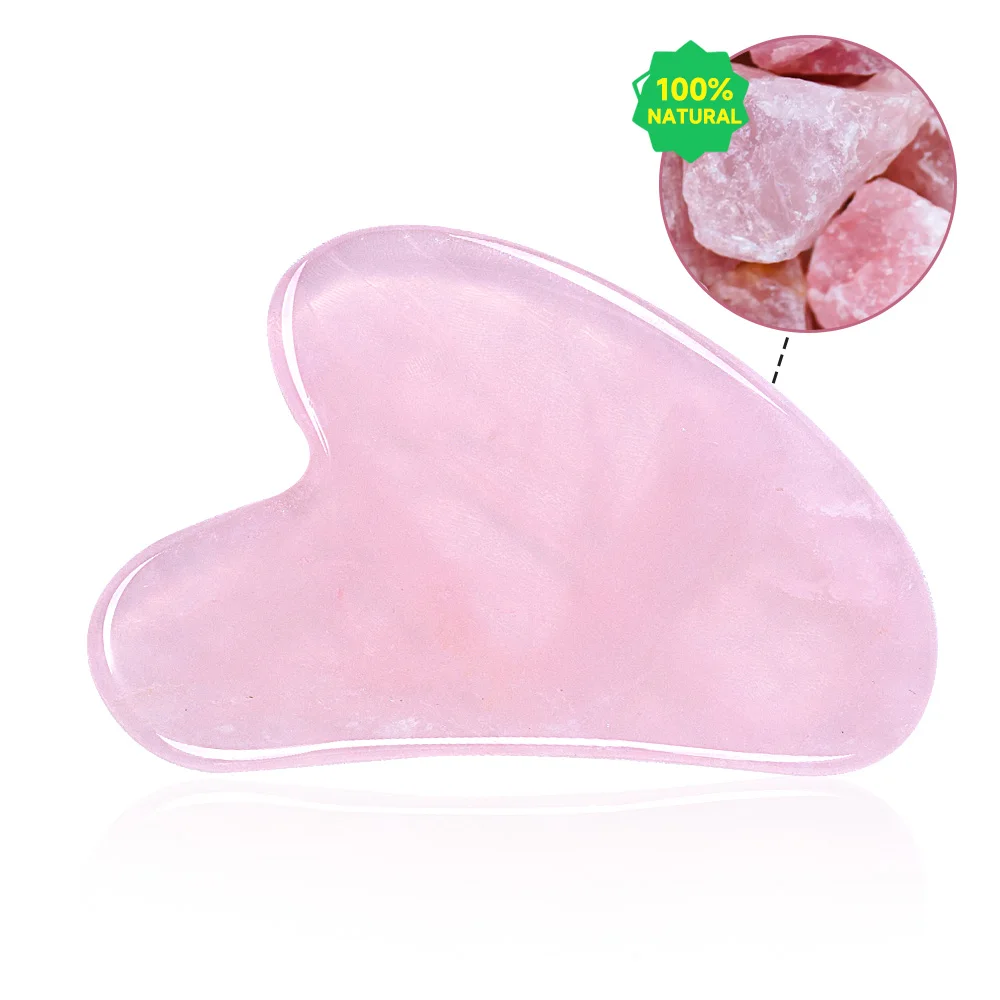 JEAXI Brand Medium Size 75x45x6mm Natural Rose Quartz Gua sha Face Body Massage Tool  Stone Jade Scraper