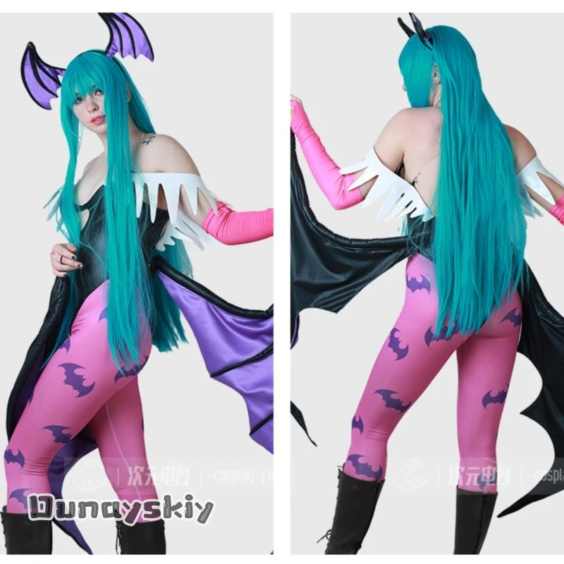 أزياء BMiccos Game Tumes النسائية على شكل قلب مجوف من Morrigan أزياء تنكرية مع أجنحة وسراويل ضيقة Darkstalkers Succubus {Yumekiri}