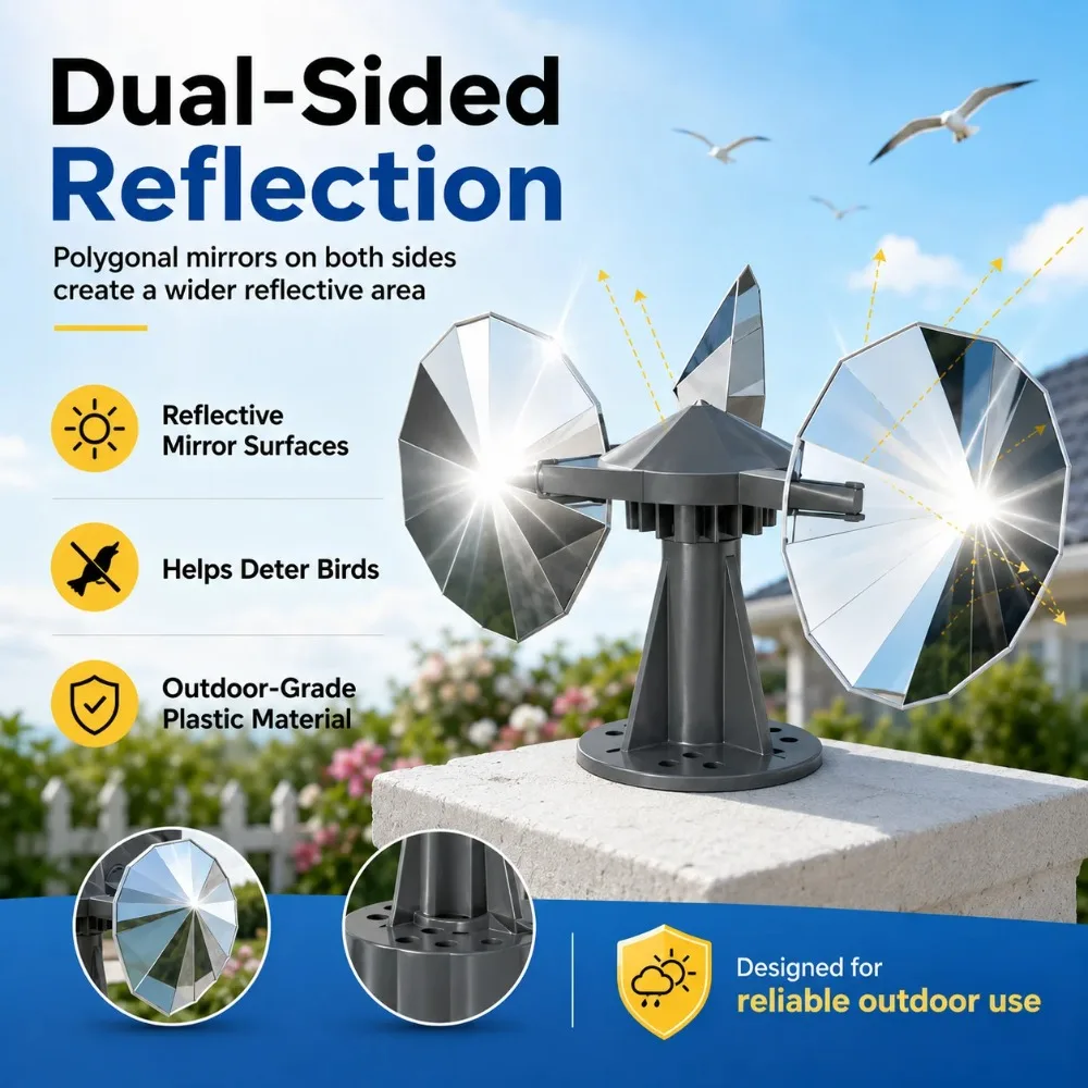 Bird Reflective Device, Wind Powered Reflector Keep Pigeon Woodpeckers and Sparrows Away for Outside Use Boats Roofs Gardens
