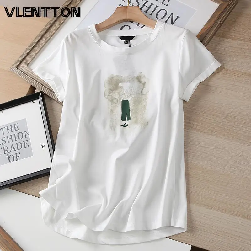 2022 Summer White Vintage Cotton T Shirt Women Harajuku O-Neck Short Sleeve Oversize Casual Tshirt Tops Female Camiseta Mujer