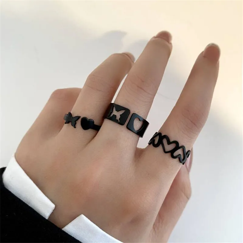 Punk Snake Black Rings Set For Women Vintage Geometric Metal Cross Rings Set 2022 Fashion Trend Personality Jewelry Gifts image 5