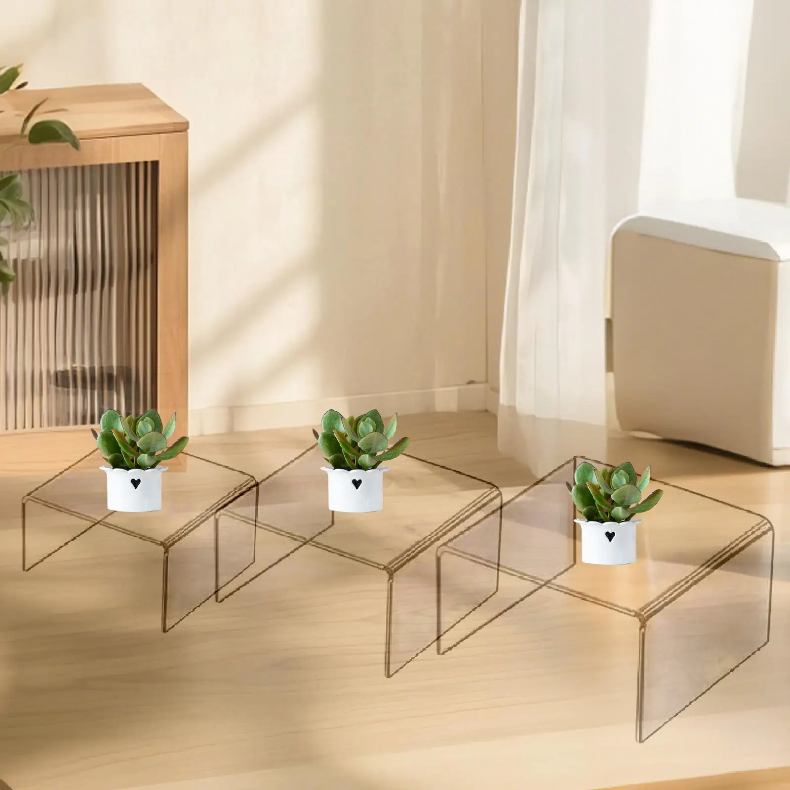 

3 Pieces Acrylic Display Risers Space Saving for Collectibles Retail Jewelry