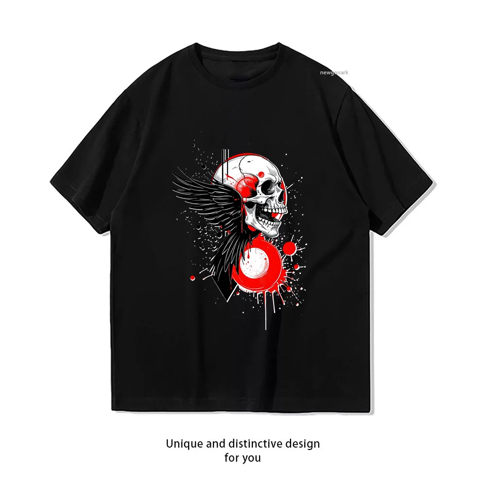 Skull Wings Blood Splatter Design T-Shirt Print  Casual Cotton Short Sleeve Tee for Men Women
