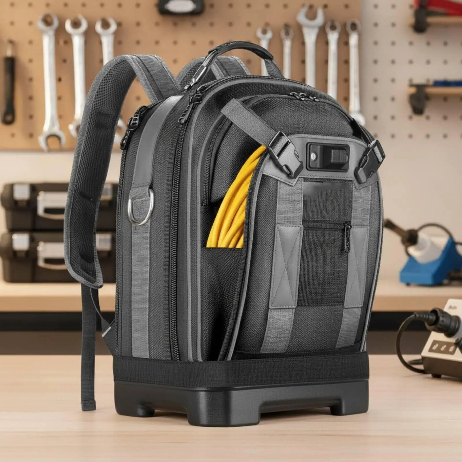Men Work Storage Pack Large Tool Backpack with Zip Compartments Bag Organizer for Electrician and Installation Tasks