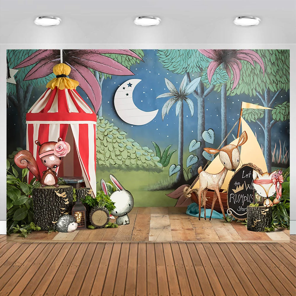 Newborn Birthday Party Decoration Forest Banner Background Jungle King Baby Tent Cake Smash Photography Backdrop Studio Photo