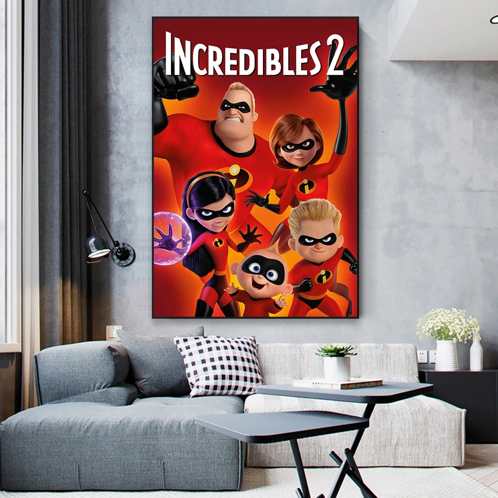 Disney Movie Incredibles 2 Art Poster Vintage Motivational Prints Home Kids Bedroom Wall Art Canvas Painting Nursery Wall Decor