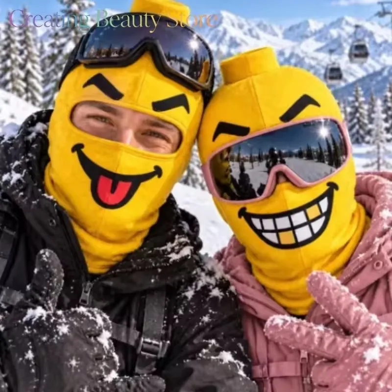 Simulation Snowboard Face Mask Outdoor Cycling Windproof Head Cover Toy Block Person Printed Yellow Man Mask Funny Design