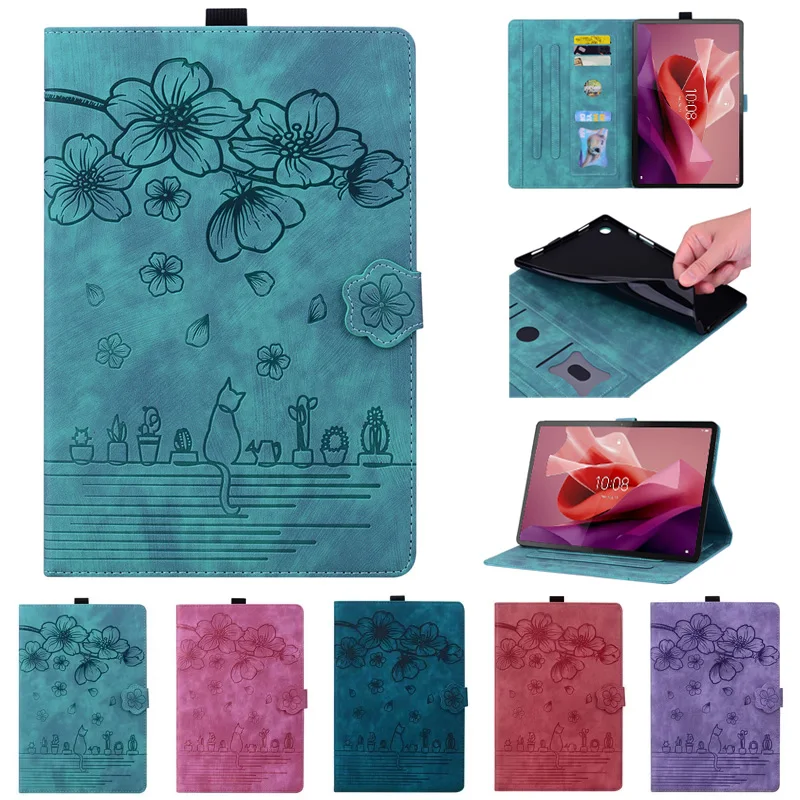 Tablet Coque For Xiaoxin Pad Pro 12 7 Case Cute Cat Flower Wallet Cover For Lenovo P12 12 7 Case For Lenovo Xiaoxin Pad Pro 12.7