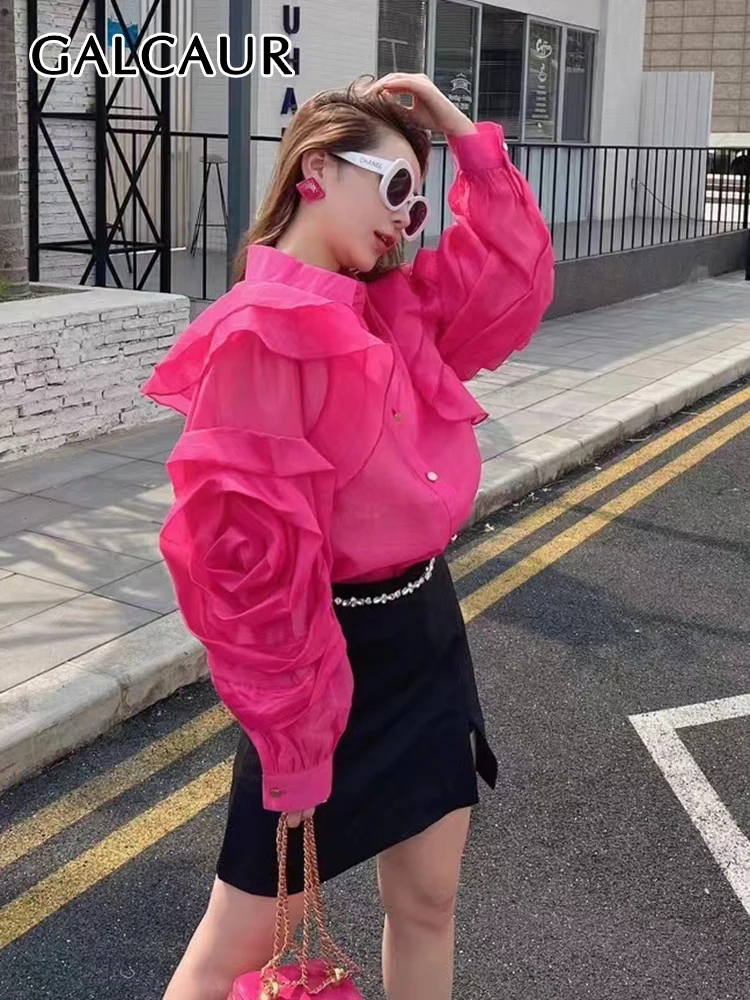 

GALCAUR Casual Straight Blouses Top Lapel Long Sleeve Elegant Women Summer 2022 Korean Fashion Clothing Spring New Style Simple