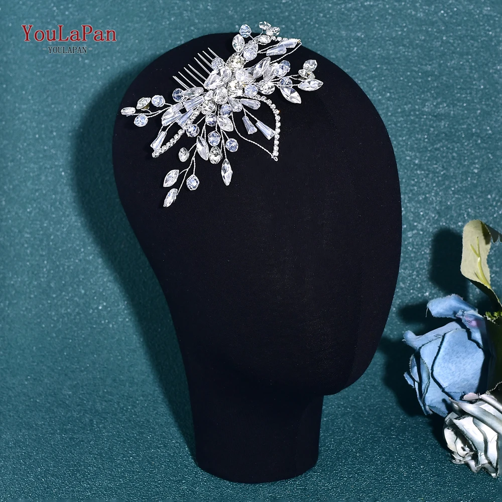 YouLaPan-peineta de cristal hecha a mano, cadena de diamantes de imitación con forma de hoja, peine lateral para boda, diadema, tocados de novia, accesorios HP831