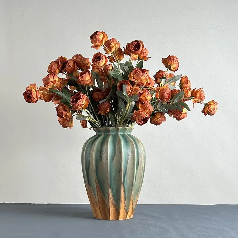 for Chinese Style Wabi Sabi Ceramic Vase Jingdezhen Pottery Non Porous Flower Ornaments Retro Decorative Pot for B and B