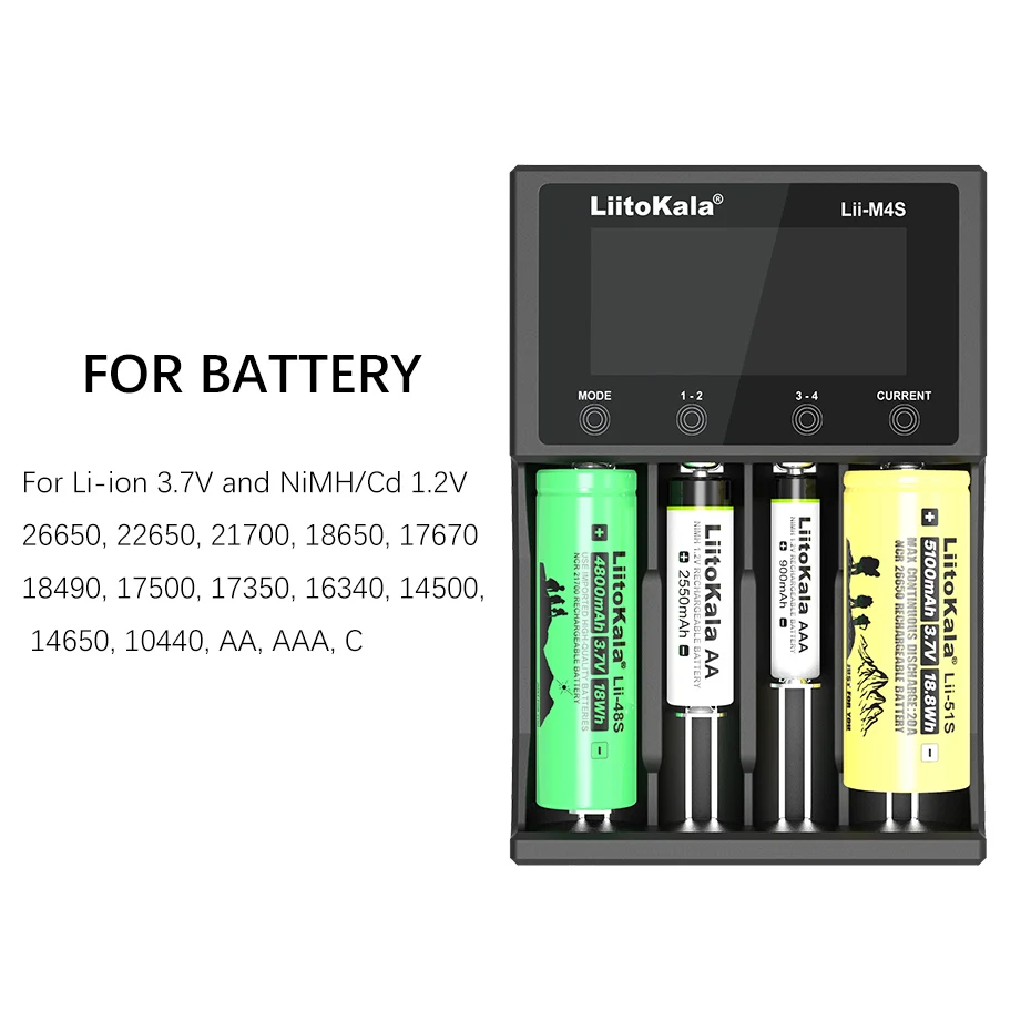 LiitoKala Lii-M4S 18650 LCD multifunctionele batterijlader voor 3,7 V 1,2 V 26650 21700 14500 18350 17500 AA AAA A C en andere