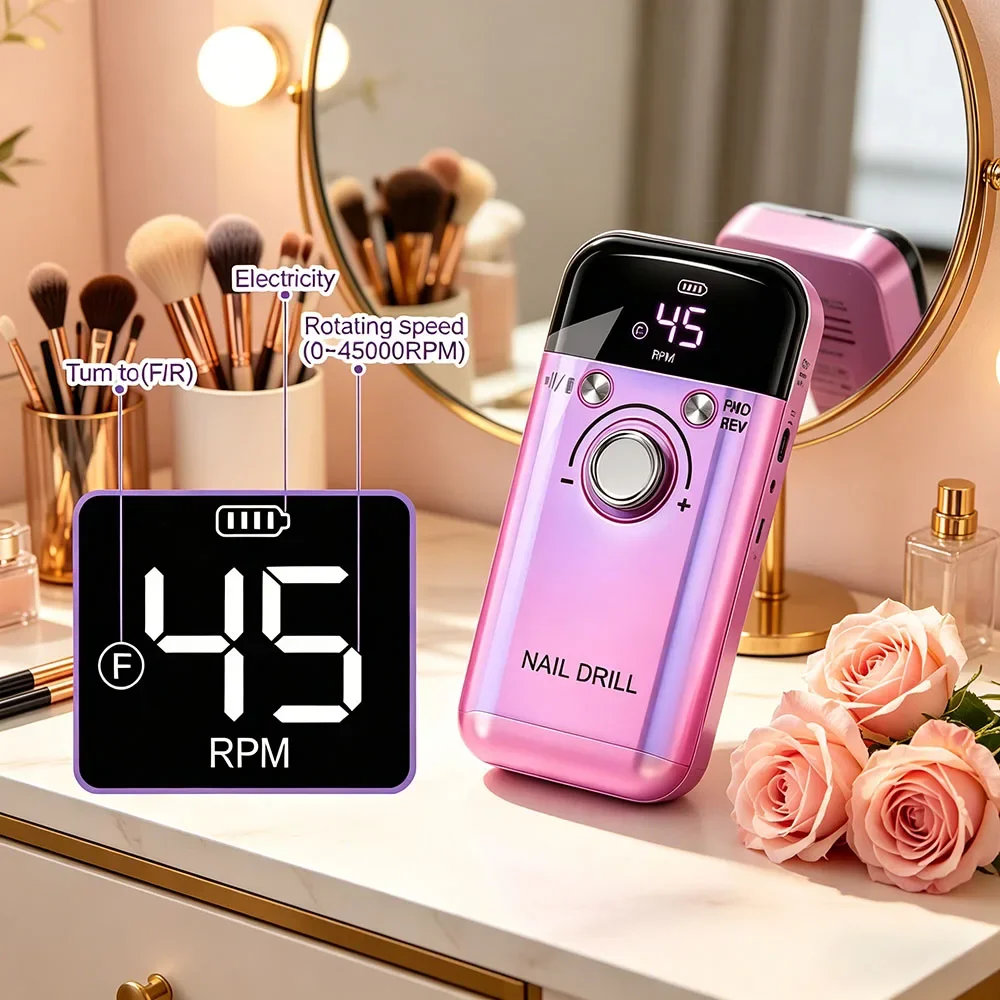 

Portable Manicure Nail File 45000RPM Rechargeable Electric Professional Nail Drill Machine