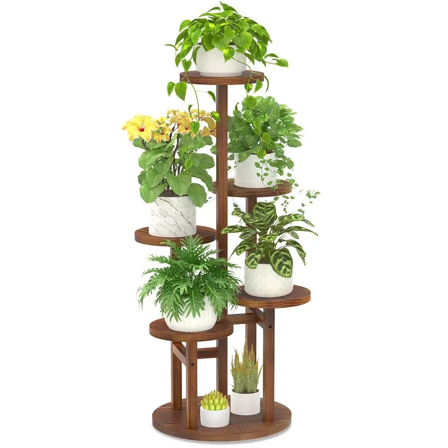 

5-ярусная подставка для растений для дома, угловая многоярусная деревянная полка для цветов, высокая подставка для орхидей для патио, веранды, гостиной
