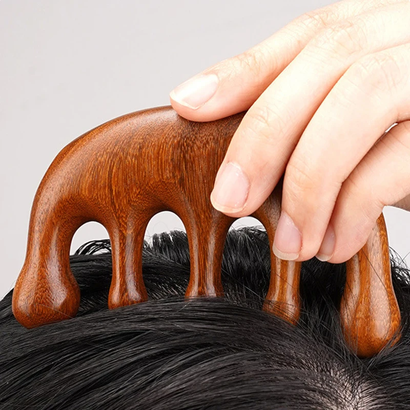 

5-Tooth Wooden Head Massage Comb, Natural Sandalwood Scalp Scraping Scalp Care Wide Tooth Relaxation for Hair Care & Therapy