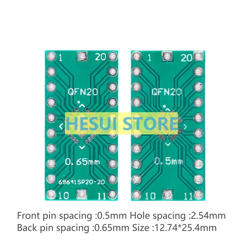 QFN20 adapter SMD to DIP 0.5/0.65mm spacing IC test board