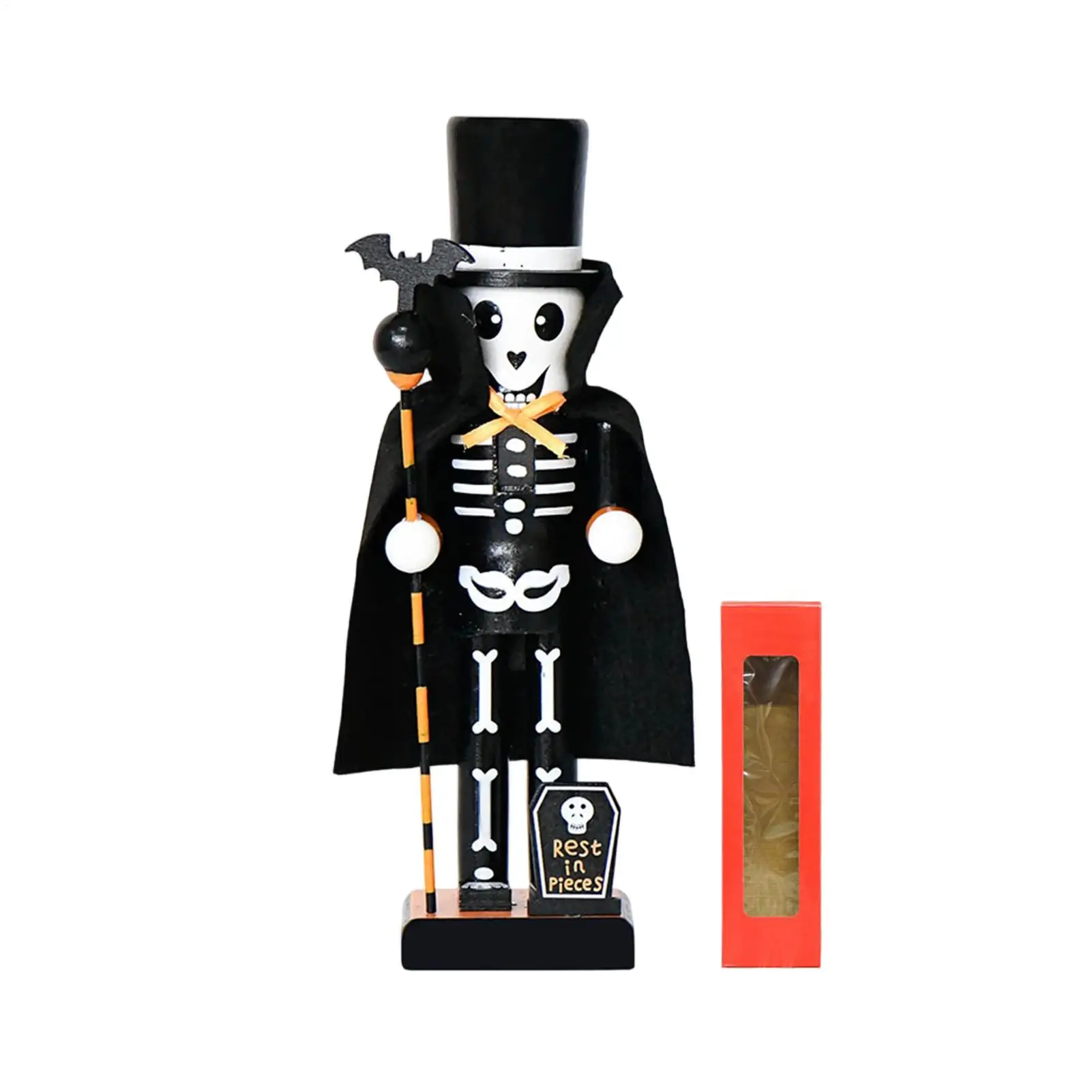 Halloween Spooky Nutcracker 9.84 Inch Wooden Statues Figurine Ornaments Skeleton Nutcracker Figurines For Holiday Fall Christmas