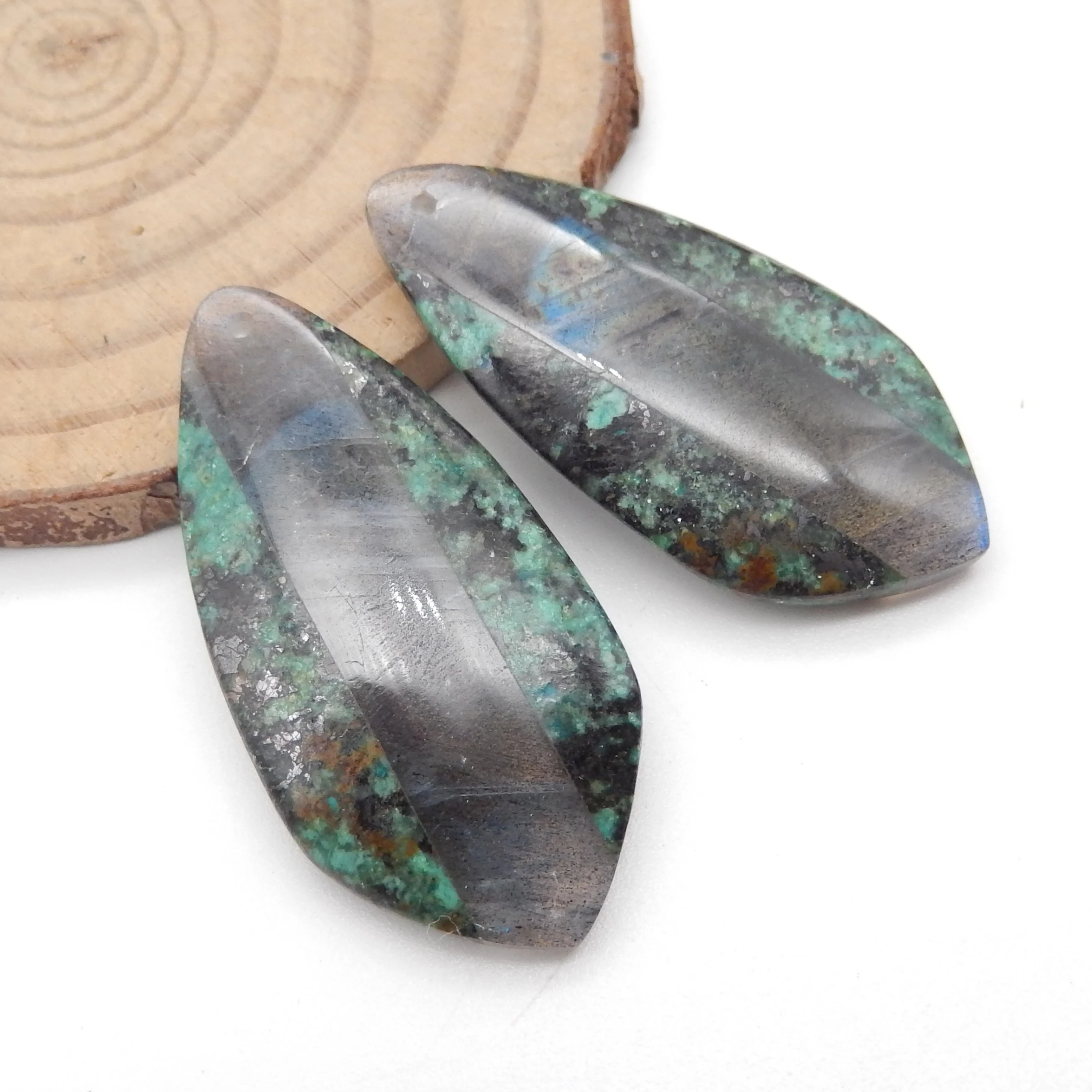 Natural African Turquoises and Labradorite Intarsia Women Gemstone Earrings Beads for Jewelry Making Wholesale