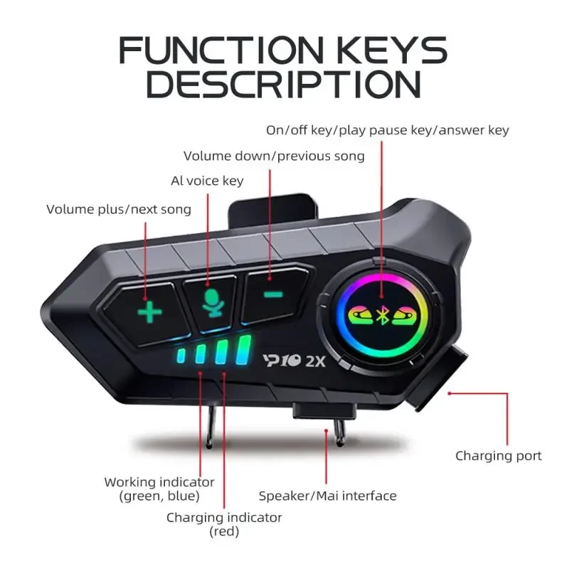 Y10 2x Motorrad Intercom Bluetooth Headset Wasserdicht 300 m für 2 Fahrer Intercomunicador für Moto Interphone Lautsprecher Kopfhörer
