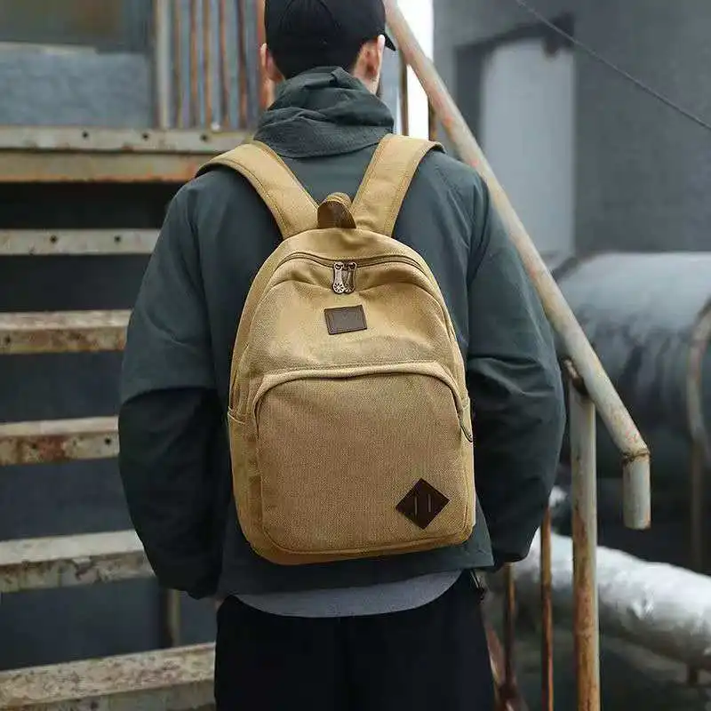 Mochila masculina casual lona bolsa de ombro duplo moda retro mochila computador saco de viagem